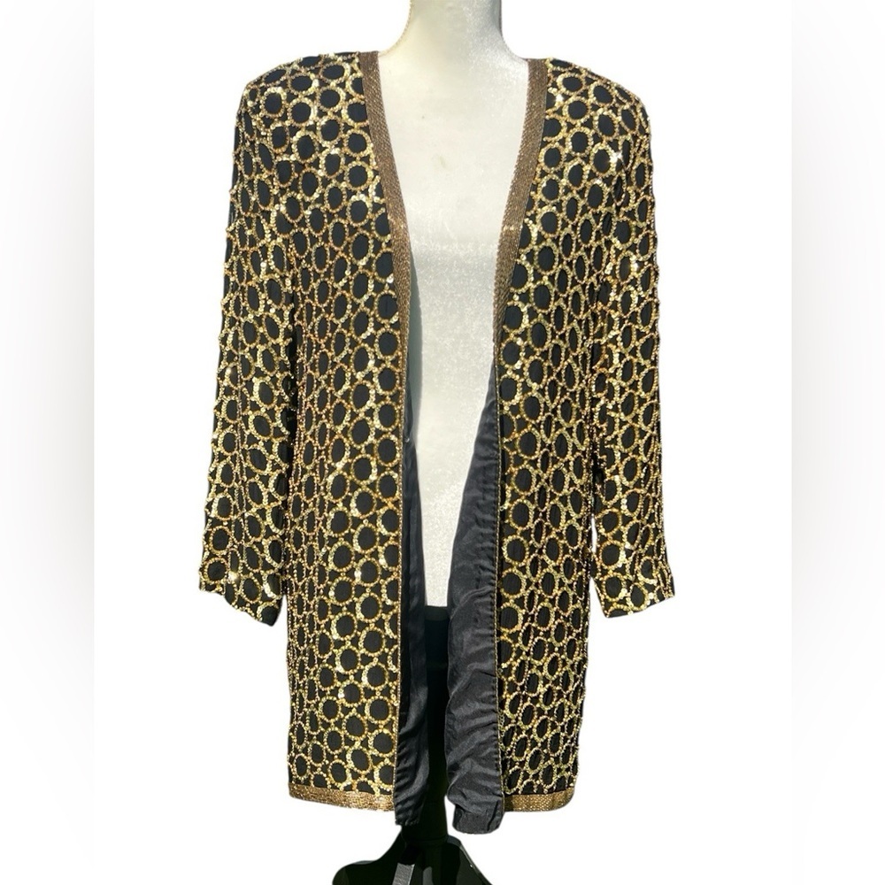 Nightline Della Fougali Pure Silk Embroidered Hand Beaded Vintage 90s Jacket - Picture 8 of 10